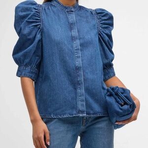 Blue Short Sleeve Denim Top